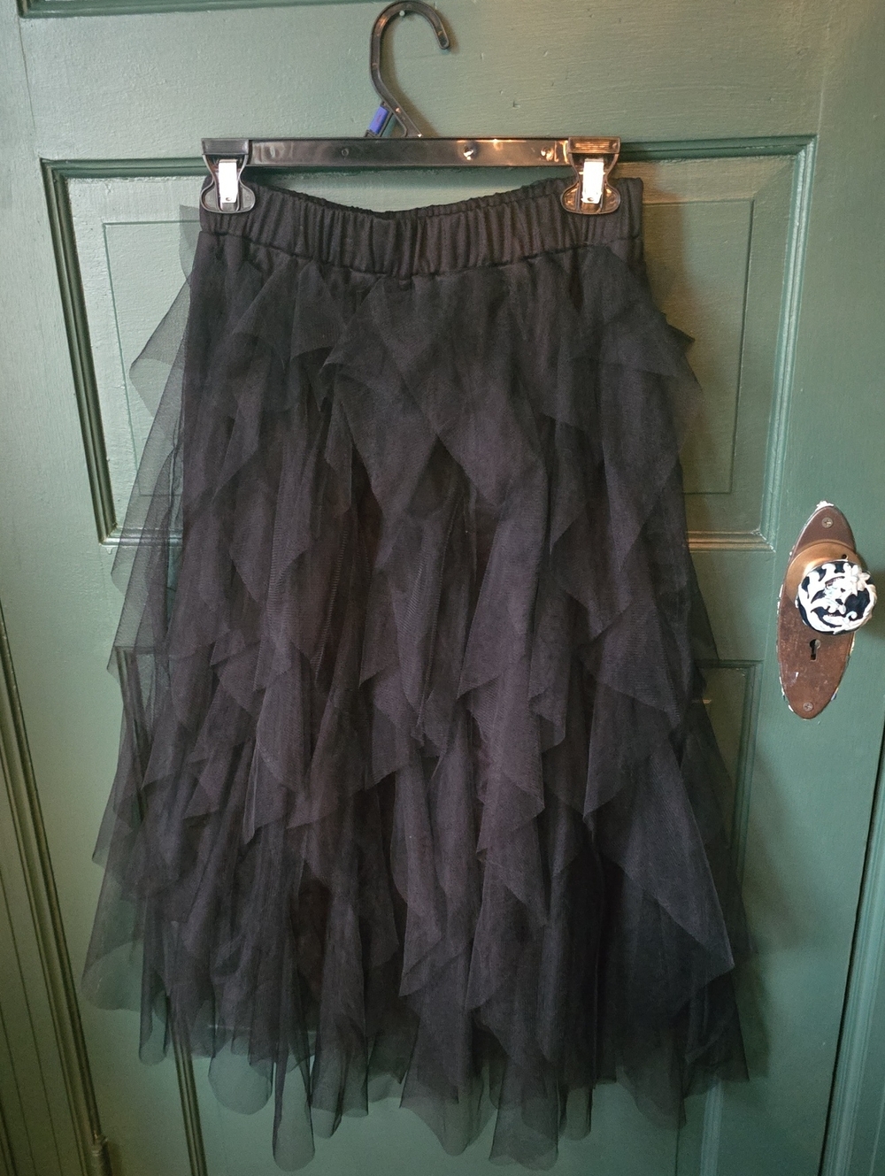 Women's Black Layered Tulle Midi Skirt